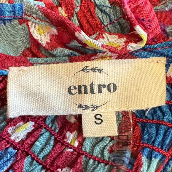 Entro Floral Print Multi Color Mini Dress with Ruffle Sleeves Size S Cottage - Picture 13 of 16